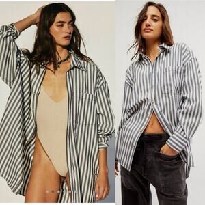 NWOT Free People We the Free striped Freddie button down shirt Large